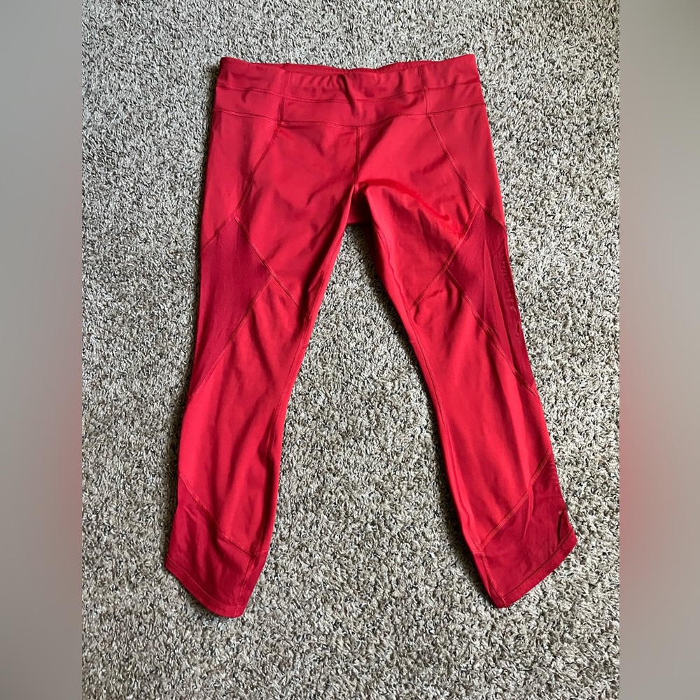 Athleta Aura Sonar Red Mesh Cropped Capri Leggings Size Large Tall